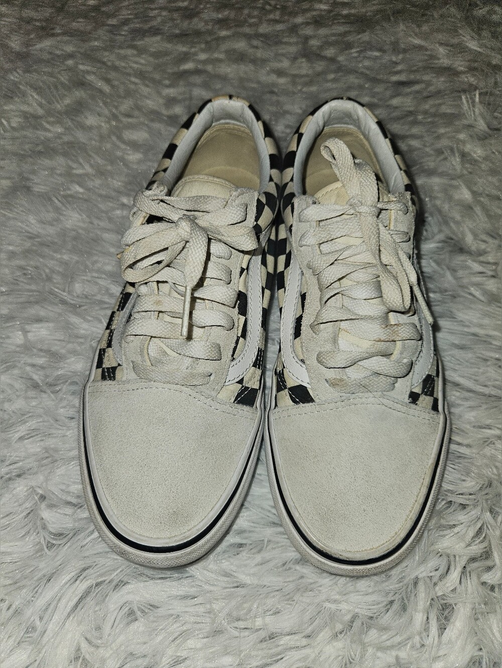 Vans Old Skool Checkerboard Sneakers Women's Size 8 Black White Suede Canvas - Picture 3 of 7